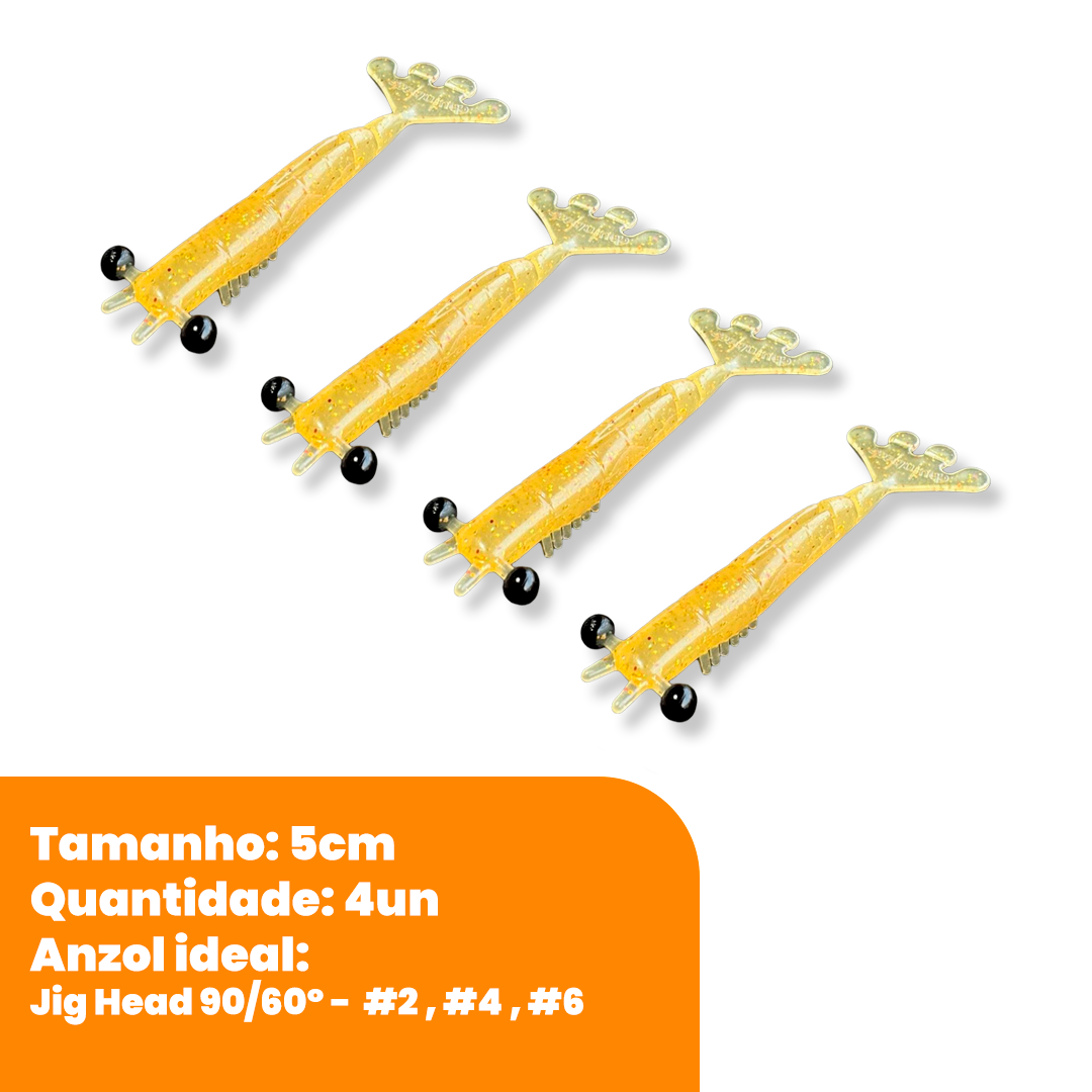 Kit Isca Artificial Camarão Jig Head Articulado