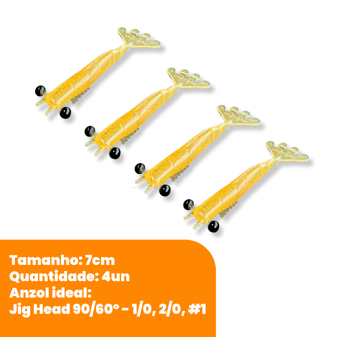 Kit Isca Artificial Camarão Jig Head Articulado