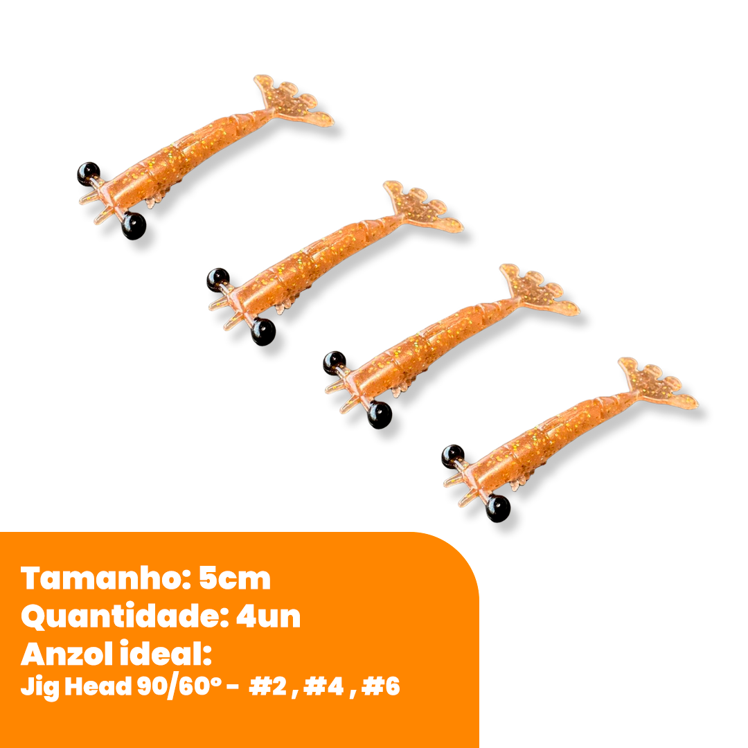 Kit Isca Artificial Camarão Jig Head Articulado