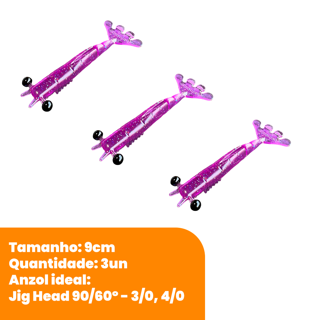 Kit Isca Artificial Camarão Jig Head Articulado