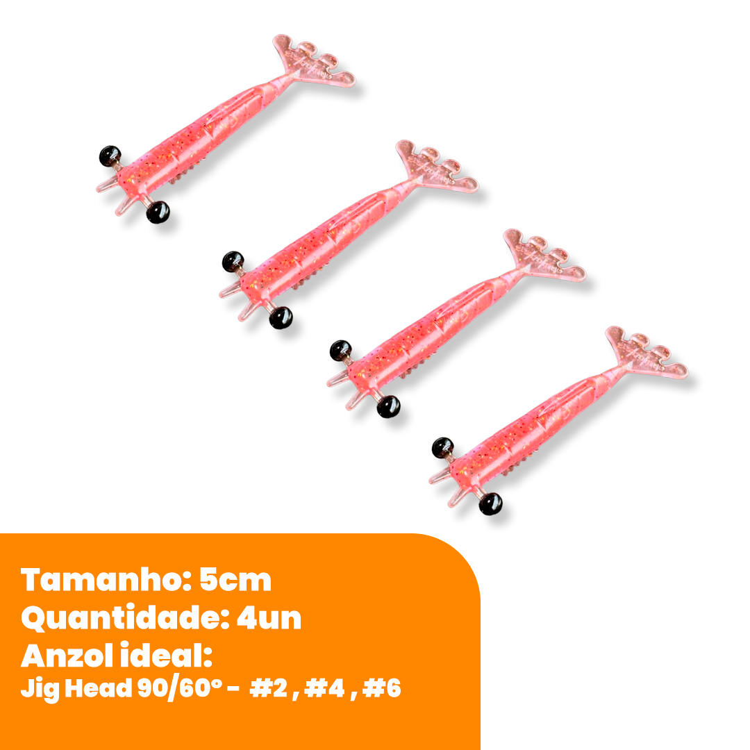 Kit Isca Artificial Camarão Jig Head Articulado