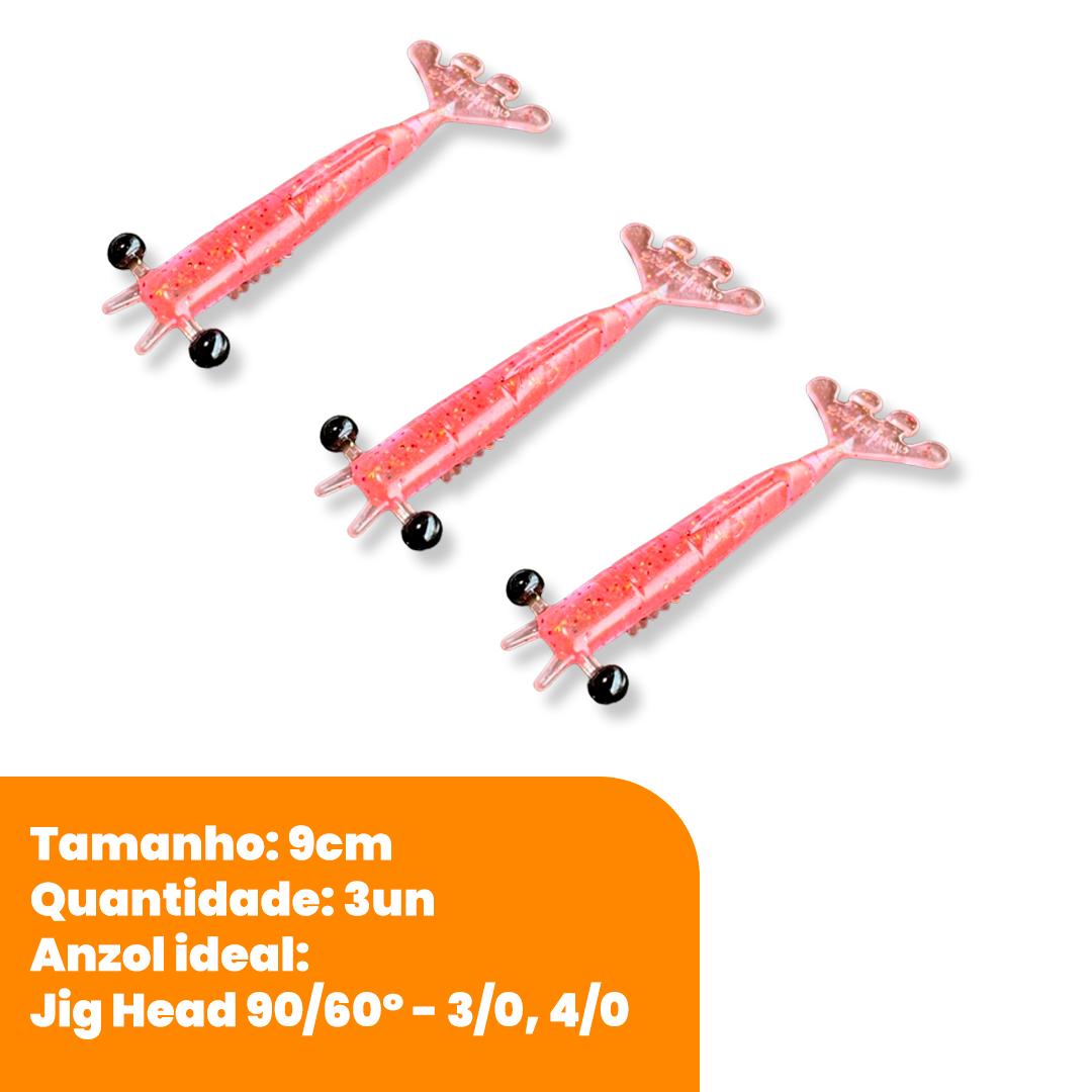 Kit Isca Artificial Camarão Jig Head Articulado