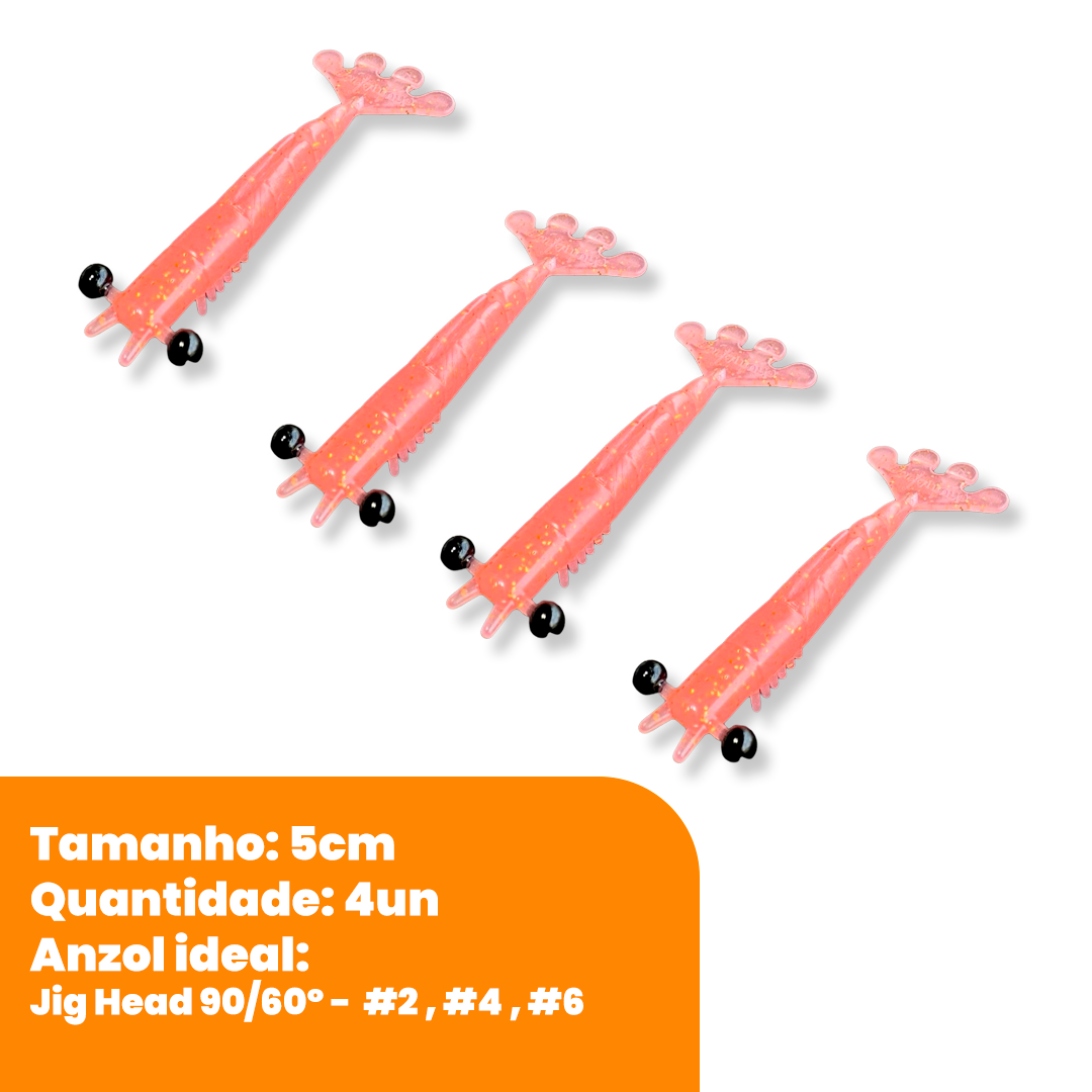 Kit Isca Artificial Camarão Jig Head Articulado