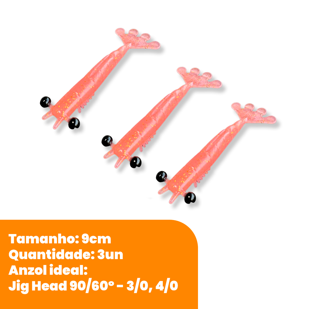 Kit Isca Artificial Camarão Jig Head Articulado