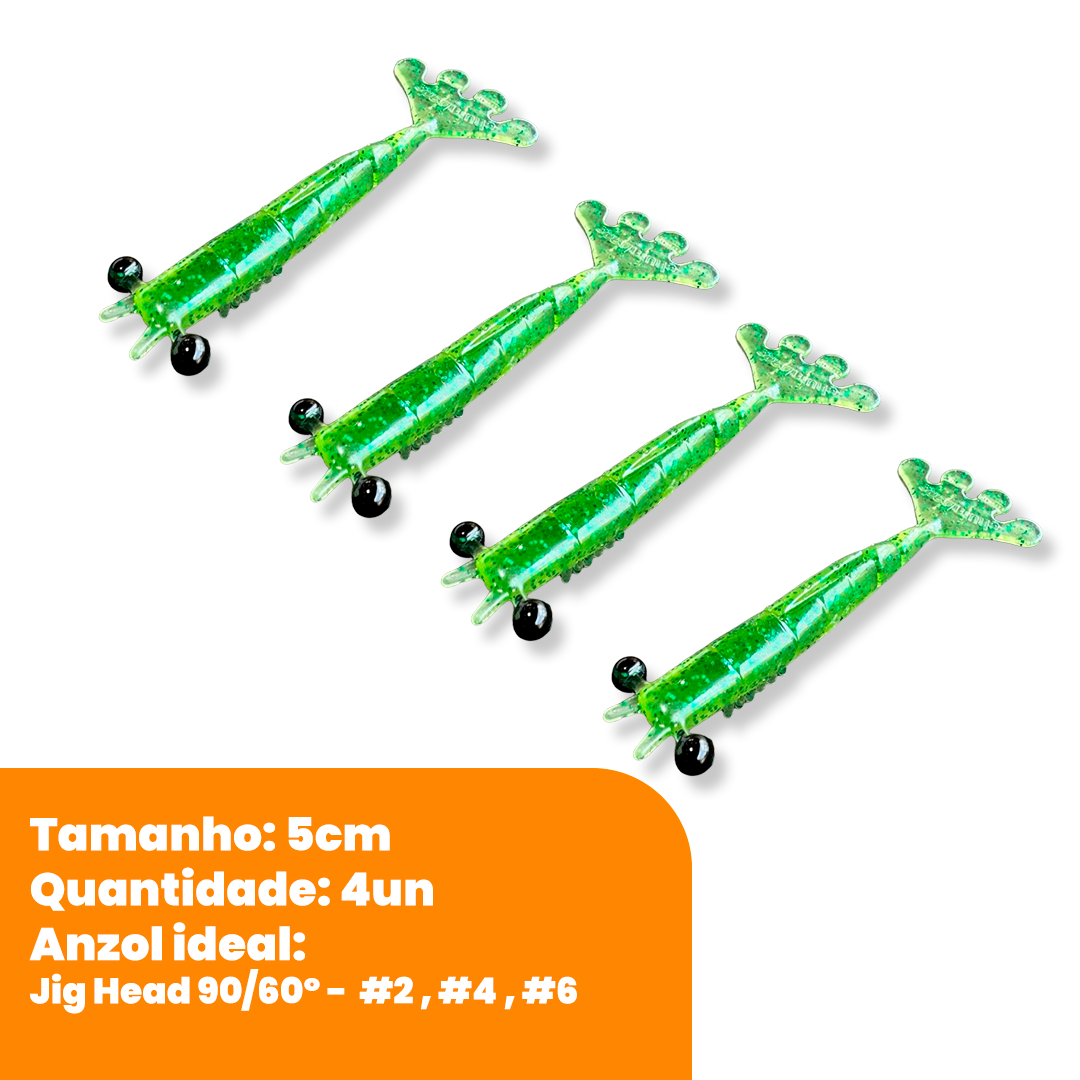Kit Isca Artificial Camarão Jig Head Articulado